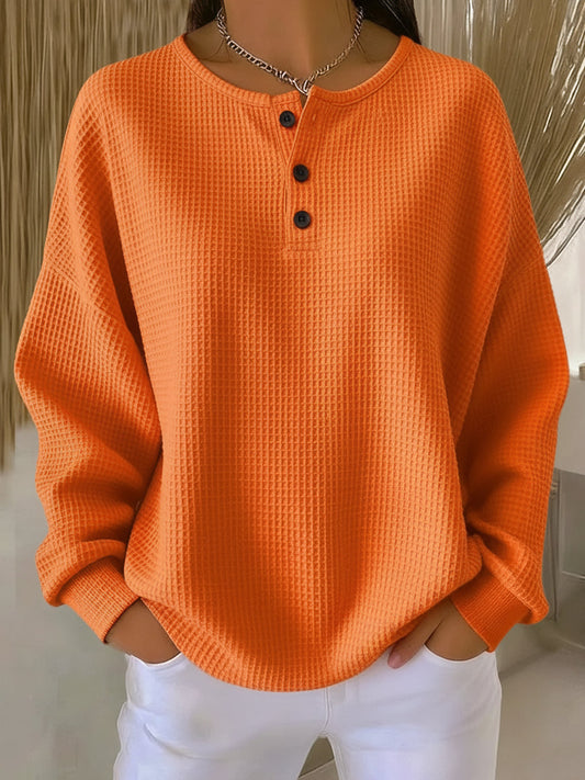 Elaya - Waffelstrick Henley-Sweatshirt