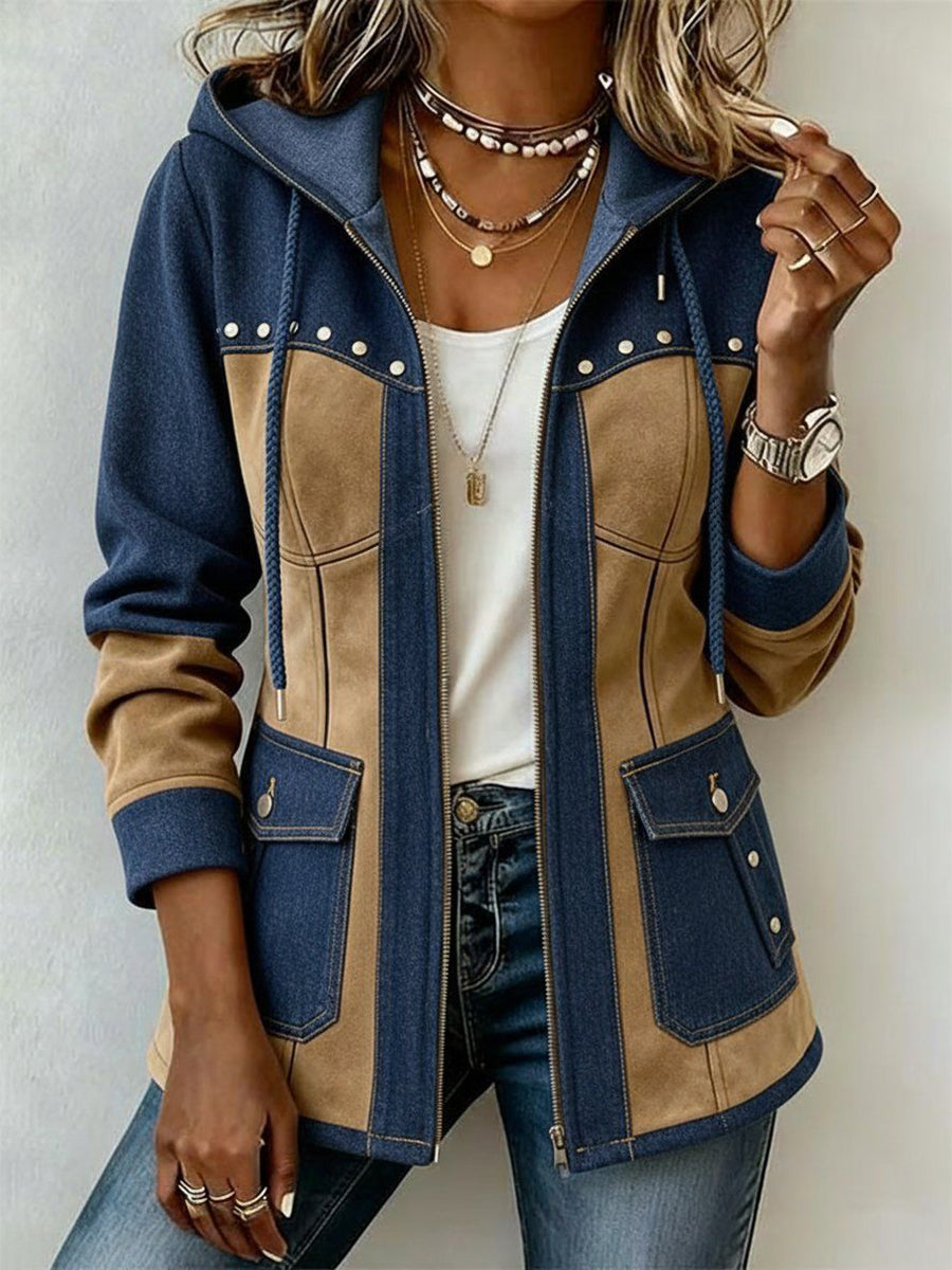 Eliane - Taillierte Kapuzenjacke im Materialmix