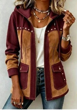 Eliane - Taillierte Kapuzenjacke im Materialmix