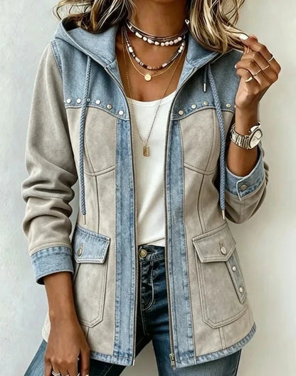 Eliane - Taillierte Kapuzenjacke im Materialmix