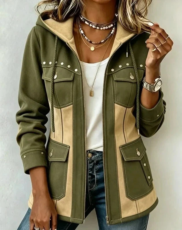 Eliane - Taillierte Kapuzenjacke im Materialmix