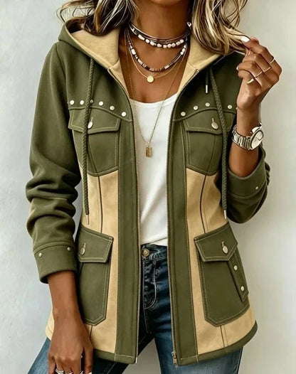 Eliane - Taillierte Kapuzenjacke im Materialmix