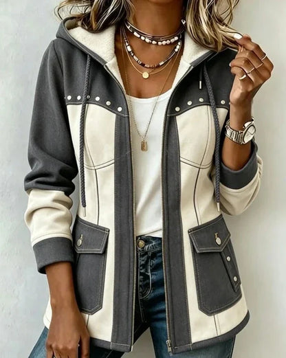 Eliane - Taillierte Kapuzenjacke im Materialmix