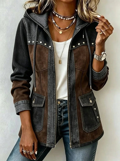 Eliane - Taillierte Kapuzenjacke im Materialmix