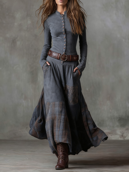 Elise - Patchwork-Maxikleid in Wildlederoptik