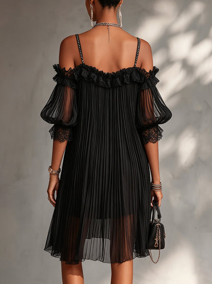 Elyra - Schulterfreies Chiffon-Minikleid mit Spitzenbesatz