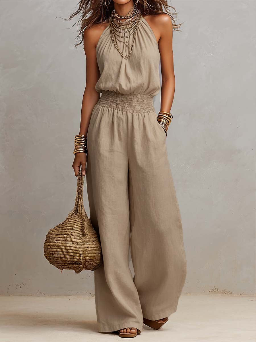 Fioren - Weitbeiniger Neckholder-Jumpsuit