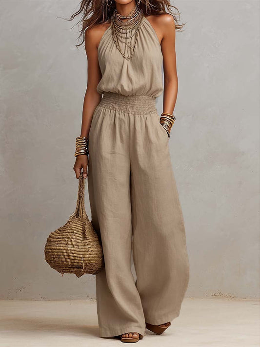 Fioren - Weitbeiniger Neckholder-Jumpsuit