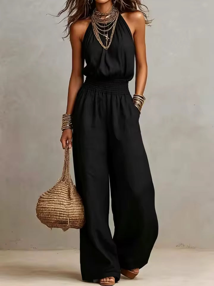 Fioren - Weitbeiniger Neckholder-Jumpsuit