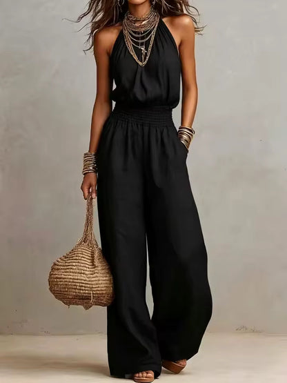 Fioren - Weitbeiniger Neckholder-Jumpsuit