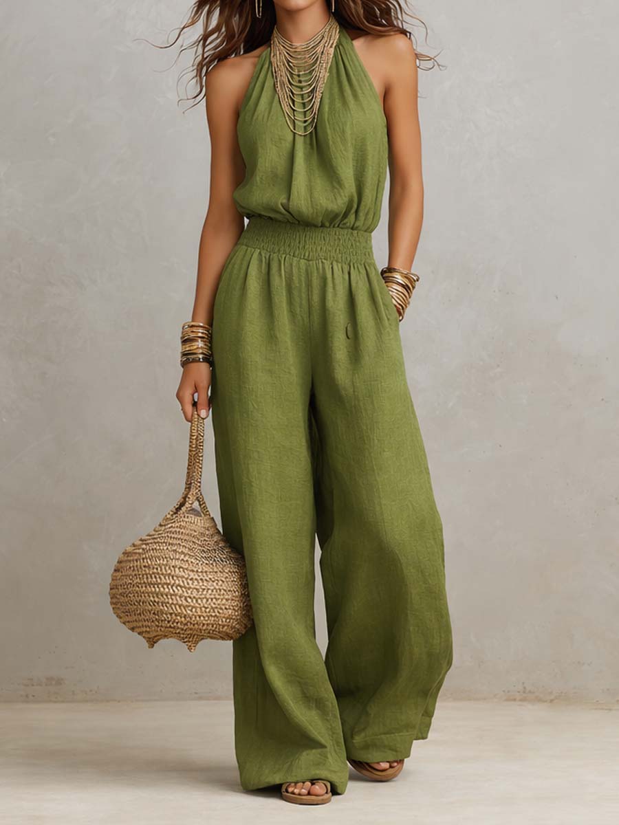 Fioren - Weitbeiniger Neckholder-Jumpsuit