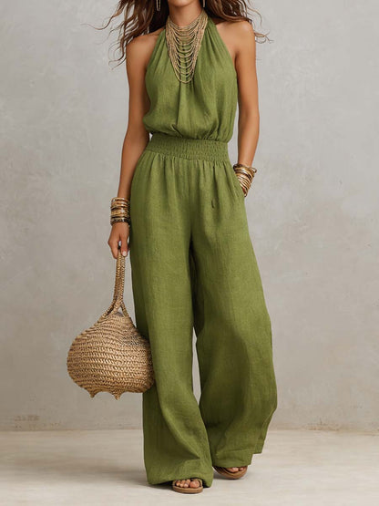 Fioren - Weitbeiniger Neckholder-Jumpsuit