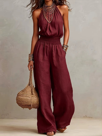 Fioren - Weitbeiniger Neckholder-Jumpsuit
