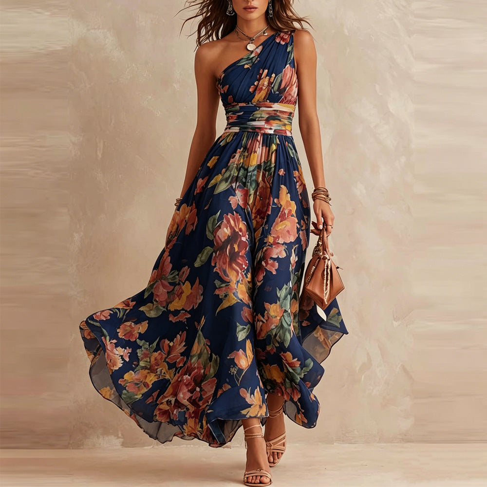 Fioria - One-Shoulder Blumen-Maxikleid