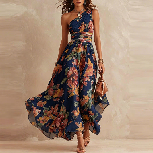 Fioria - One-Shoulder Blumen-Maxikleid