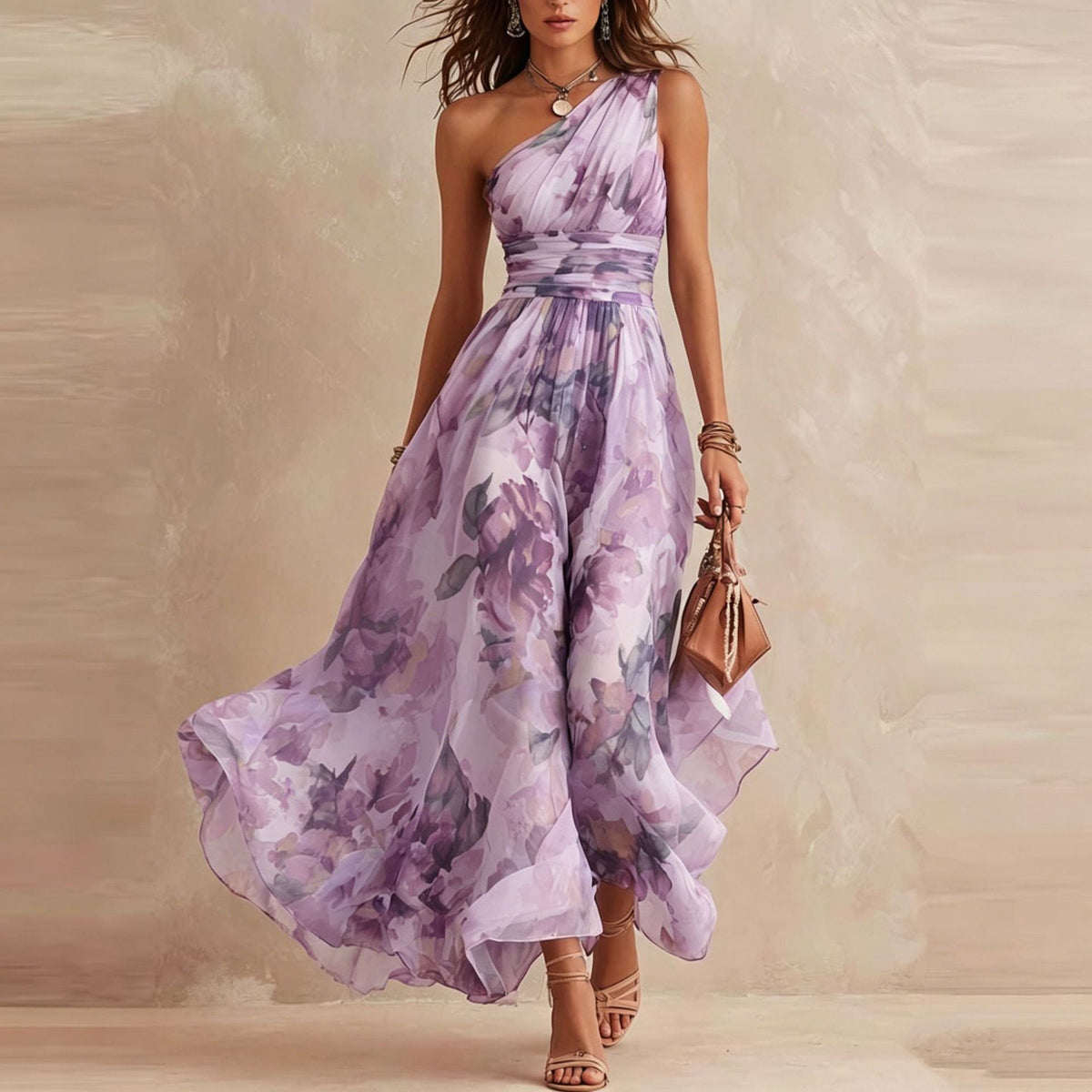 Fioria - One-Shoulder Blumen-Maxikleid