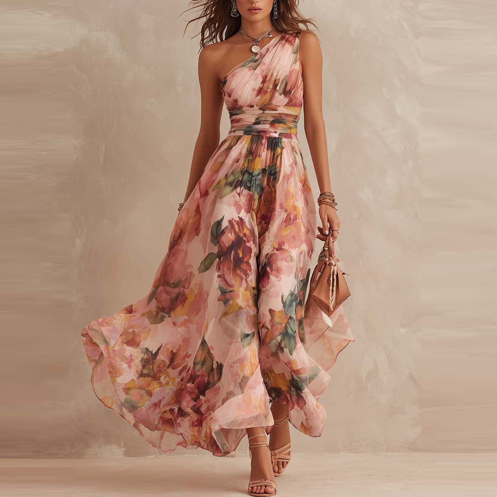 Fioria - One-Shoulder Blumen-Maxikleid