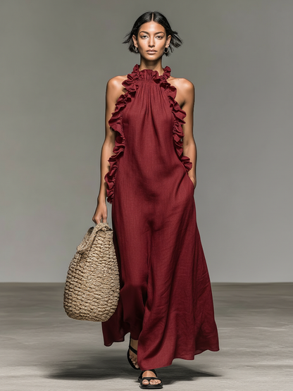 Serela - Volant-Maxikleid mit Taschen