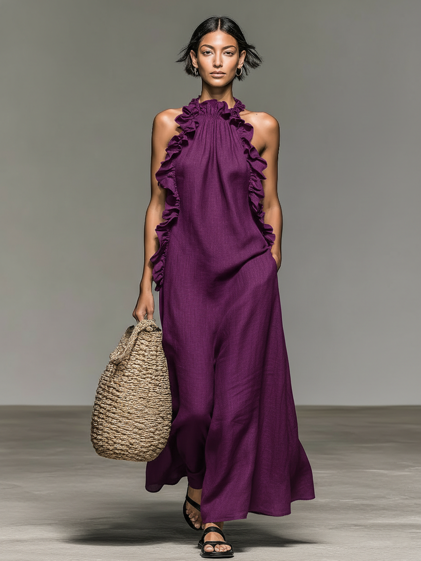 Serela - Volant-Maxikleid mit Taschen