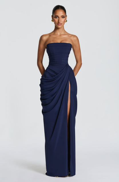 Hannah - Drapiertes Maxikleid mit hohem Schlitz