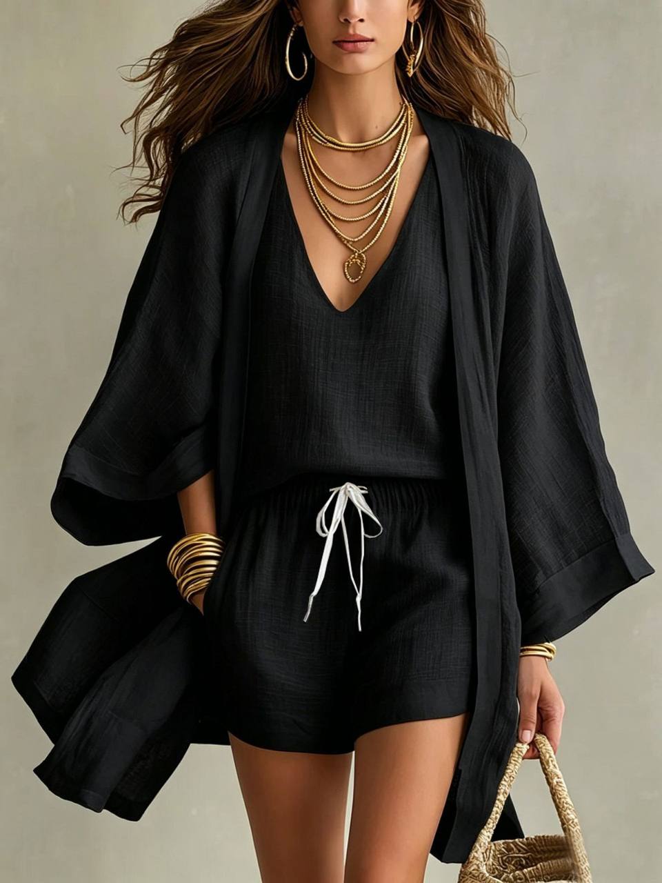 Aureva - Leinen-Dreiteiler mit Strickjacke