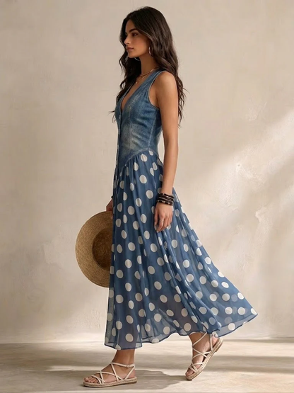 Jayne - Gepunktetes Chiffon-Midikleid mit Knopfleiste