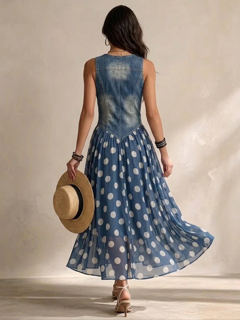 Jayne - Gepunktetes Chiffon-Midikleid mit Knopfleiste