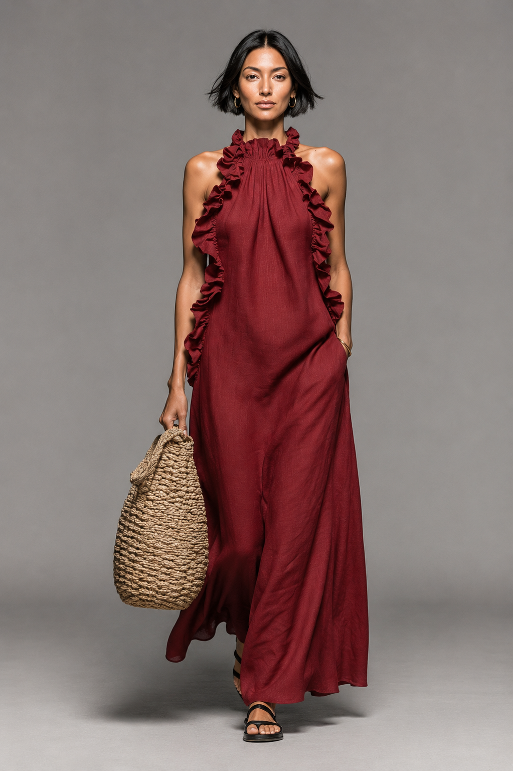 Jolene - Ärmelloses Rüschen-Maxikleid