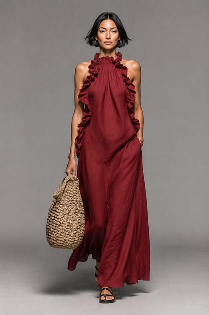 Jolene - Ärmelloses Rüschen-Maxikleid