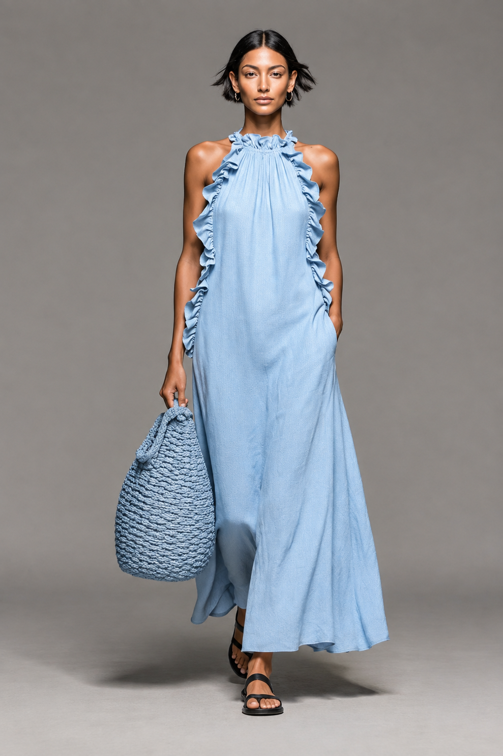 Jolene - Ärmelloses Rüschen-Maxikleid