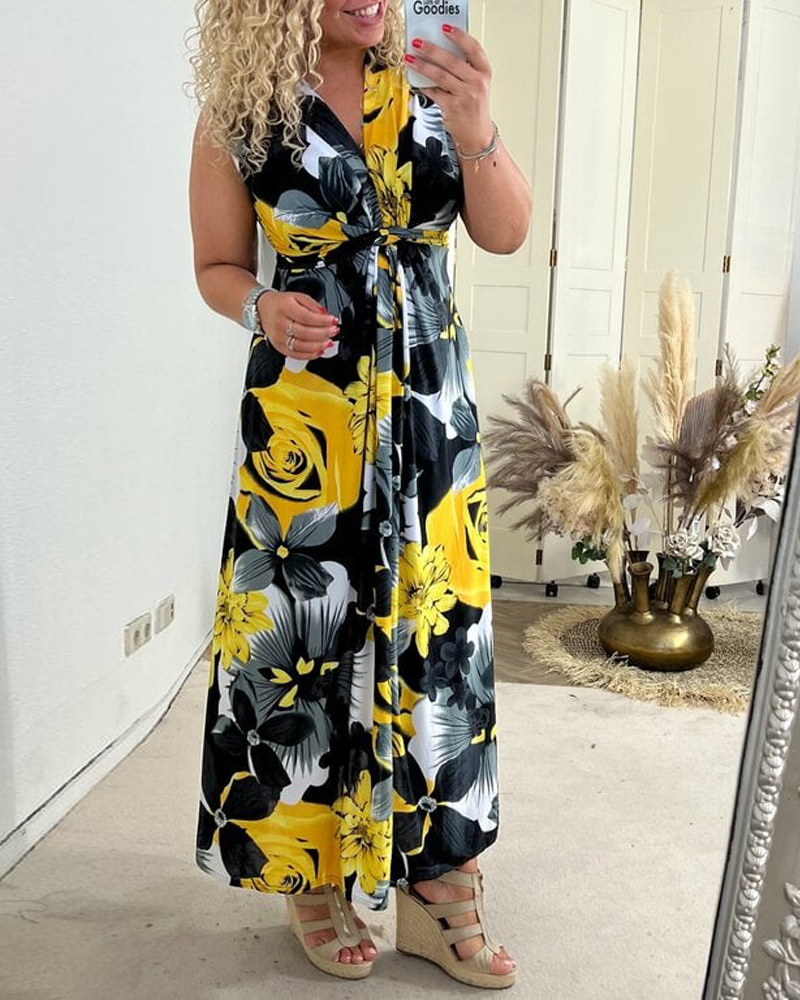 Keri - Florales Plissee-Maxikleid