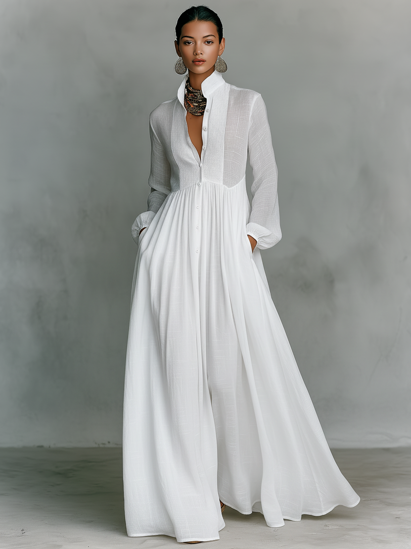 Lakisha - Stehkragen Patchwork Maxikleid