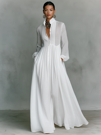 Lakisha - Stehkragen Patchwork Maxikleid