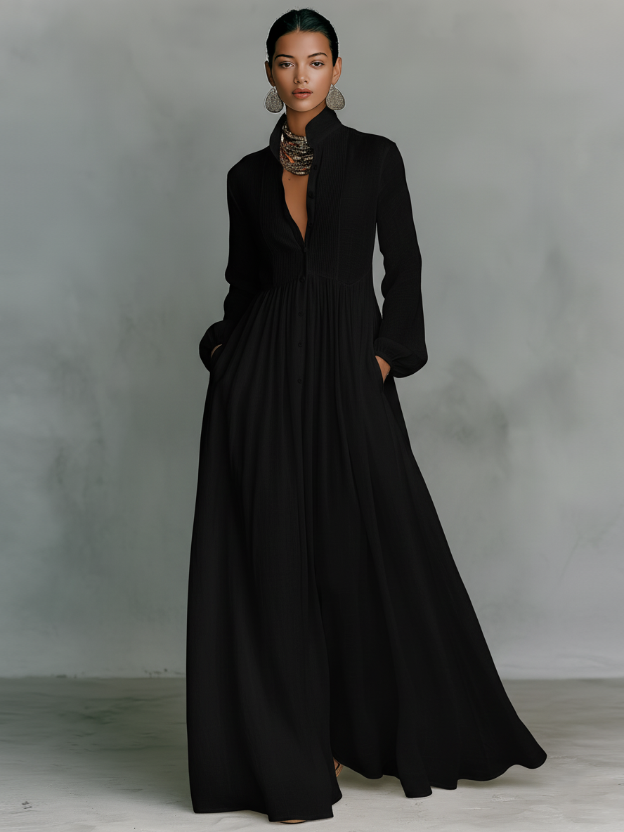 Lakisha - Stehkragen Patchwork Maxikleid