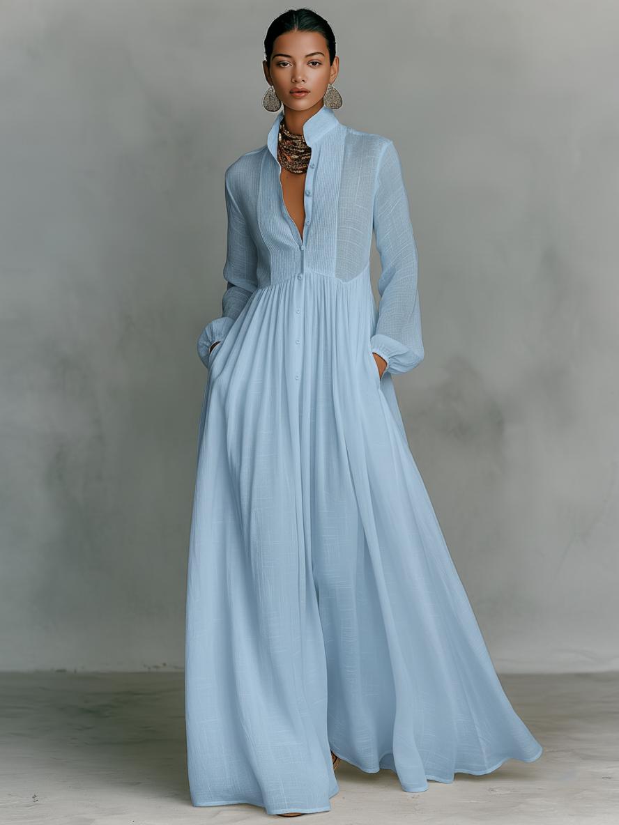Lakisha - Stehkragen Patchwork Maxikleid