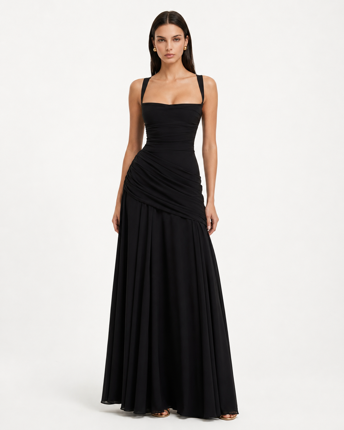 Lenara - Drapiertes Maxikleid mit Schnürrücken