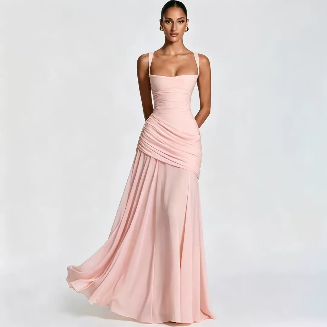 Lenara - Drapiertes Maxikleid mit Schnürrücken