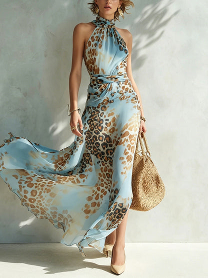 Leondra - Fließendes Maxi-Kleid mit Leopardenprint