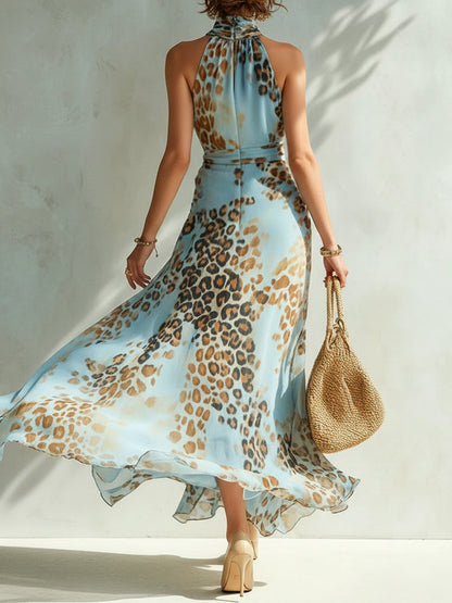 Leondra - Fließendes Maxi-Kleid mit Leopardenprint