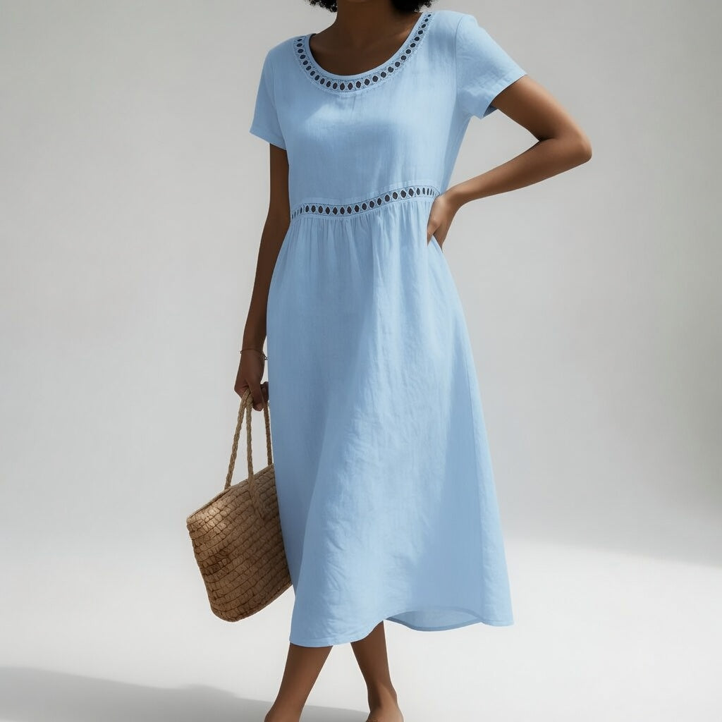 Margery - Besticktes Leinen-Midikleid