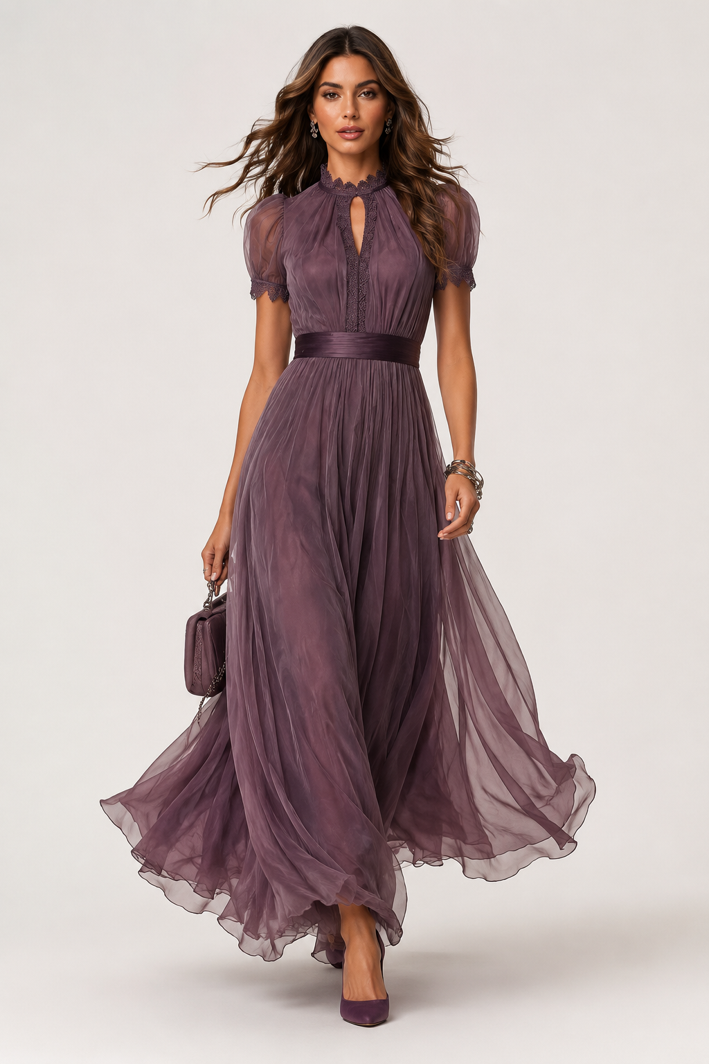 Livara - Lila Chiffon-Maxikleid