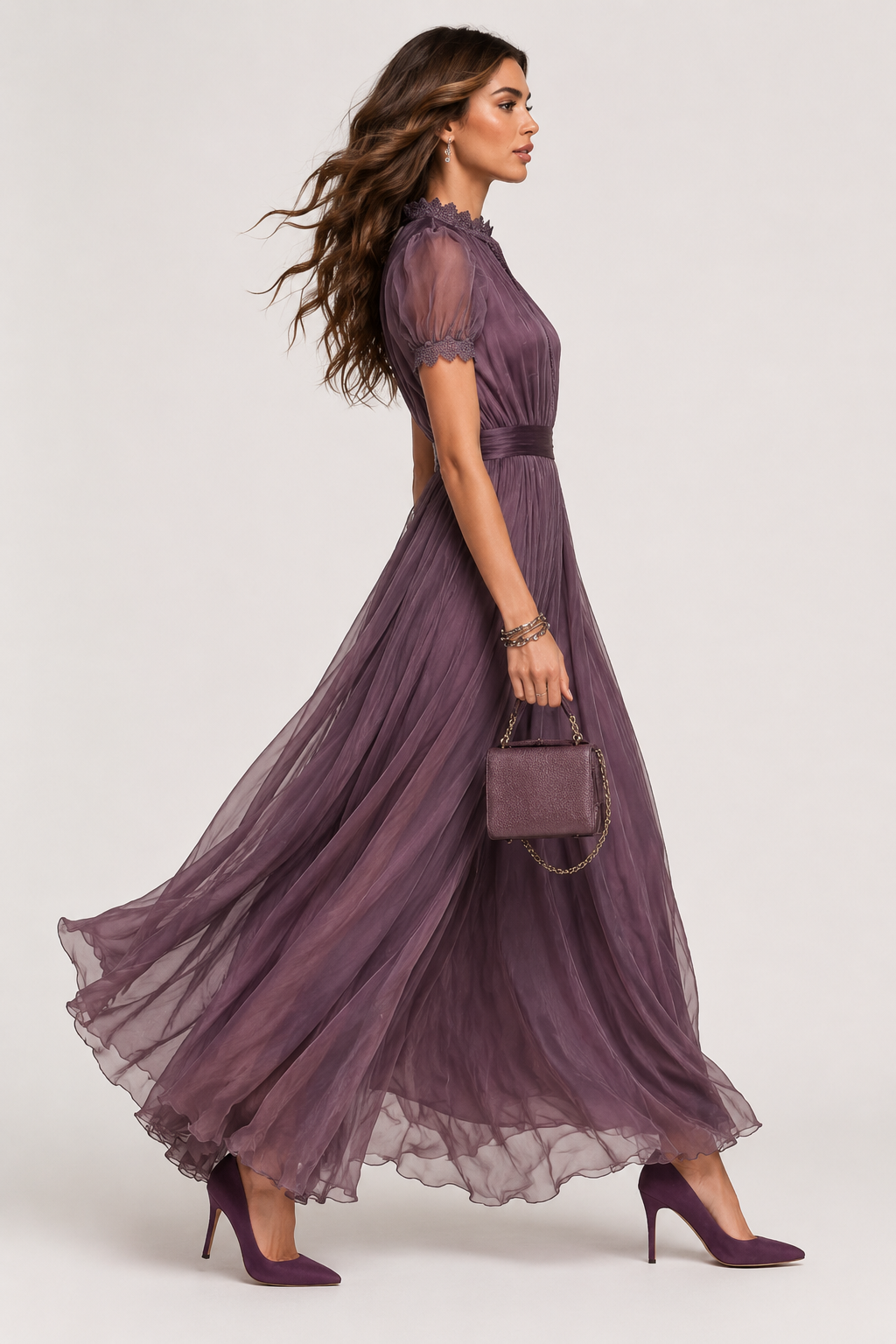 Livara - Lila Chiffon-Maxikleid