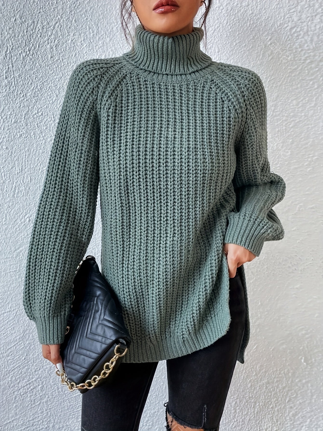 Lysette - Raglan-Stricktop mit Hochkragen