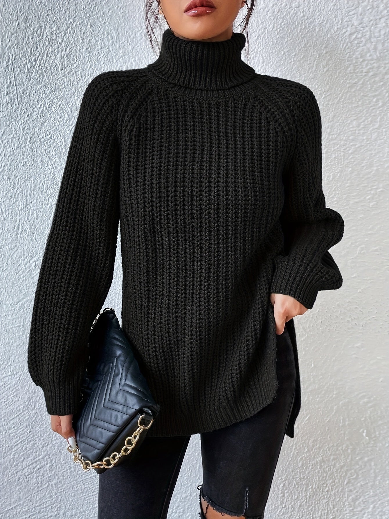 Lysette - Raglan-Stricktop mit Hochkragen