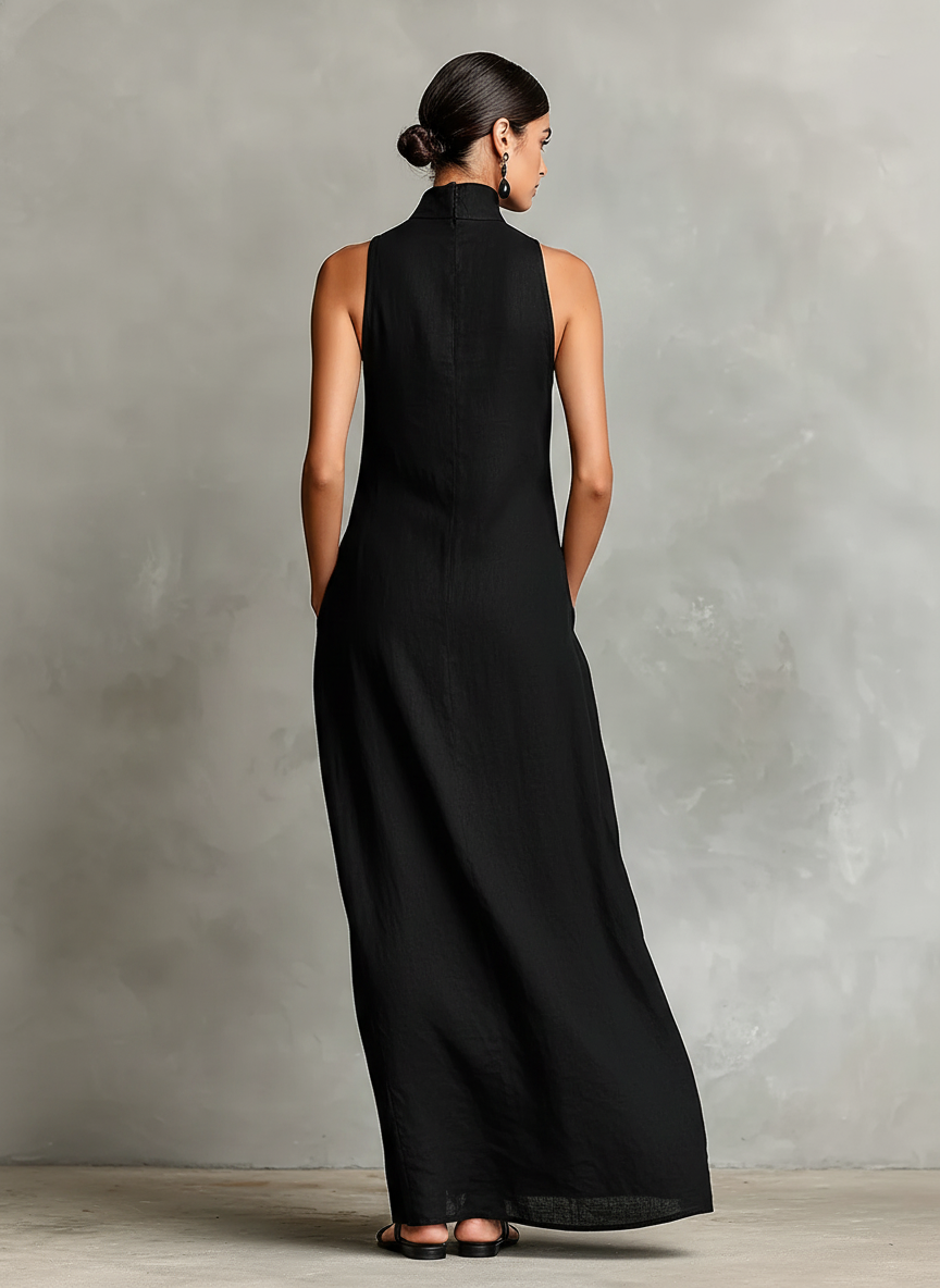 Caterina - Hochgeschlossenes Leinenmix-Maxikleid