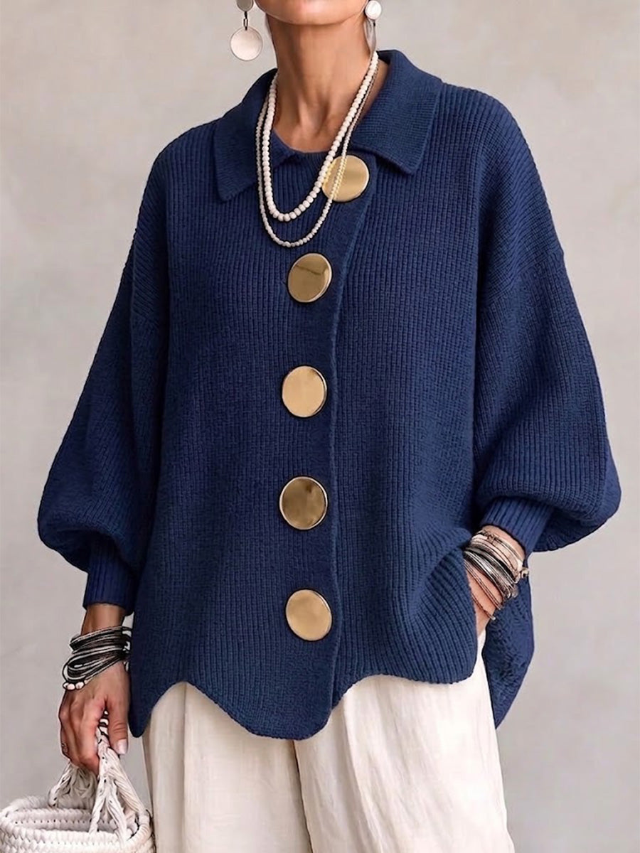 Mable - Oversize Grobstrick-Cardigan mit goldfarbenen Knöpfen