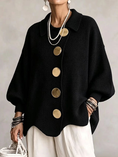 Mable - Oversize Grobstrick-Cardigan mit goldfarbenen Knöpfen