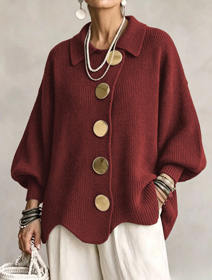 Mable - Oversize Grobstrick-Cardigan mit goldfarbenen Knöpfen