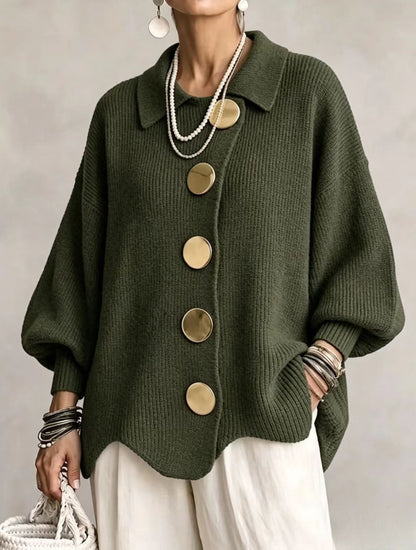 Mable - Oversize Grobstrick-Cardigan mit goldfarbenen Knöpfen