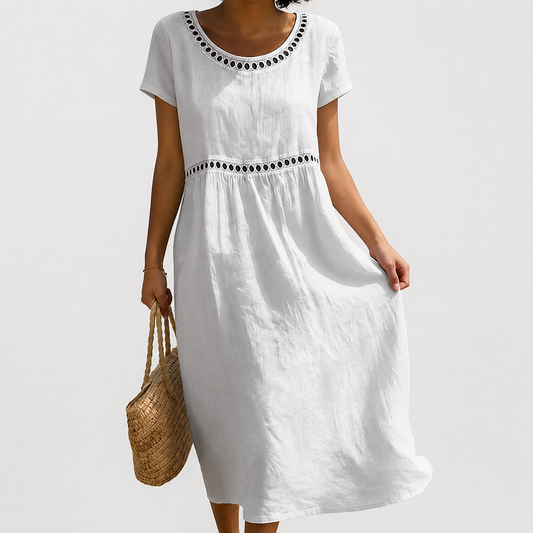 Margery - Besticktes Leinen-Midikleid